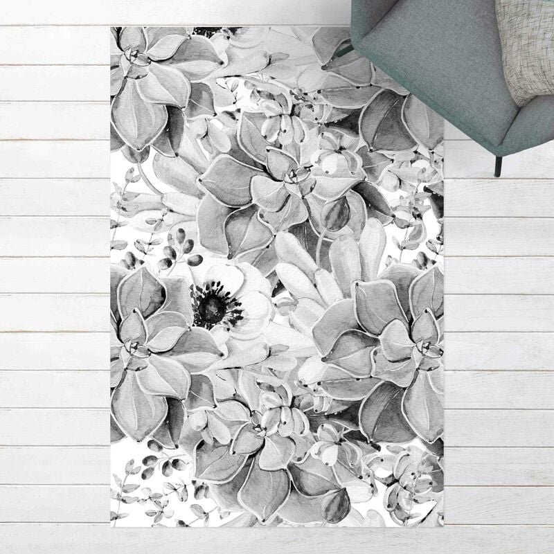 

Alfombras vinílicas - Watercolour Succulent With Flower In Black And White - Alto 3:2 Dimensión LxA: 90cm x 60cm