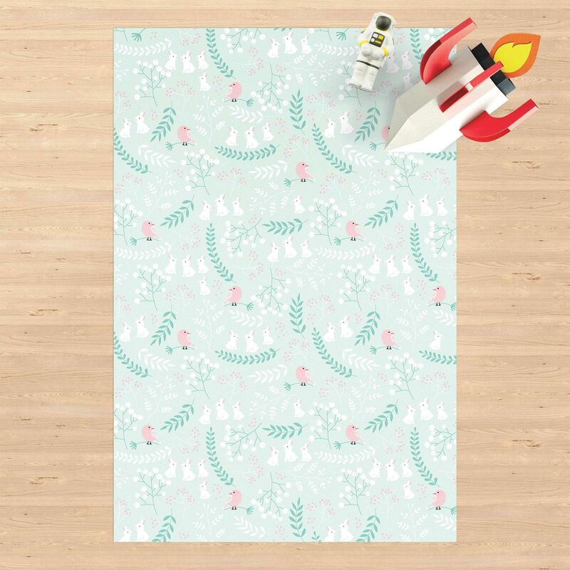 

Alfombras vinílicas - White Rabbits And Light Pink Birds In Thicket - Alto 3:2 Dimensión LxA: 120cm x 80cm