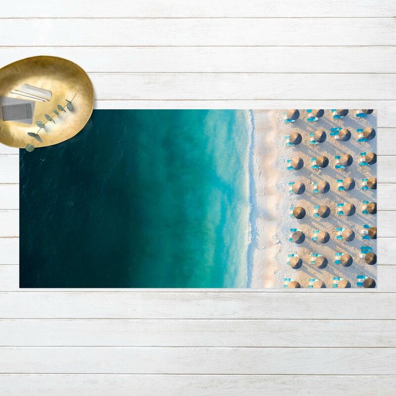 

Alfombras vinílicas - White Sandy Beach With Straw Parasols - Apaisado 1:2 Dimensión LxA: 40cm x 80cm