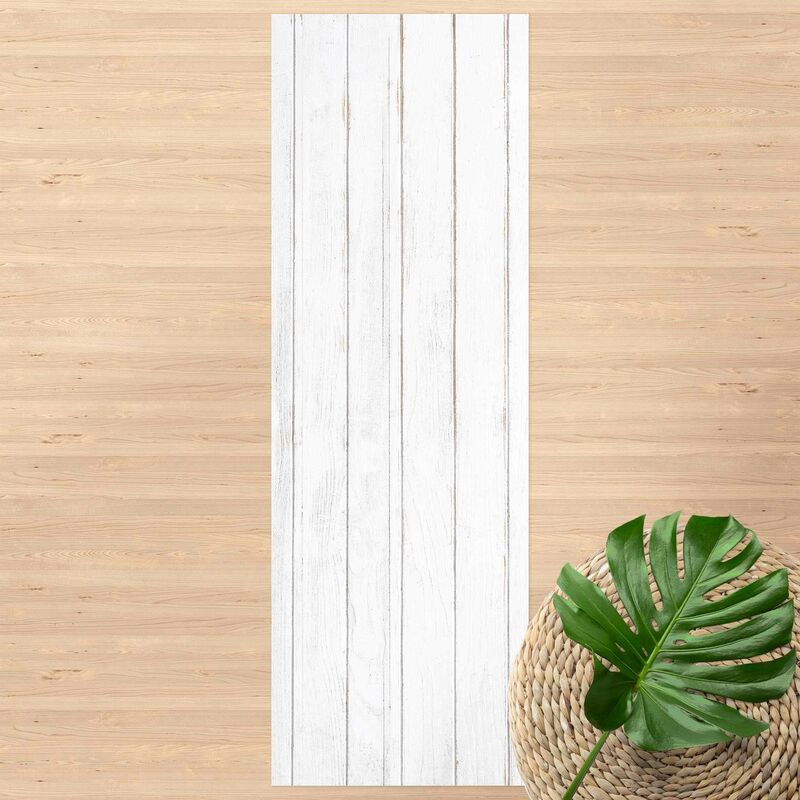 

Alfombras vinílicas - White Wooden Boards Shabby - Panorámico Dimensión LxA: 180cm x 60cm