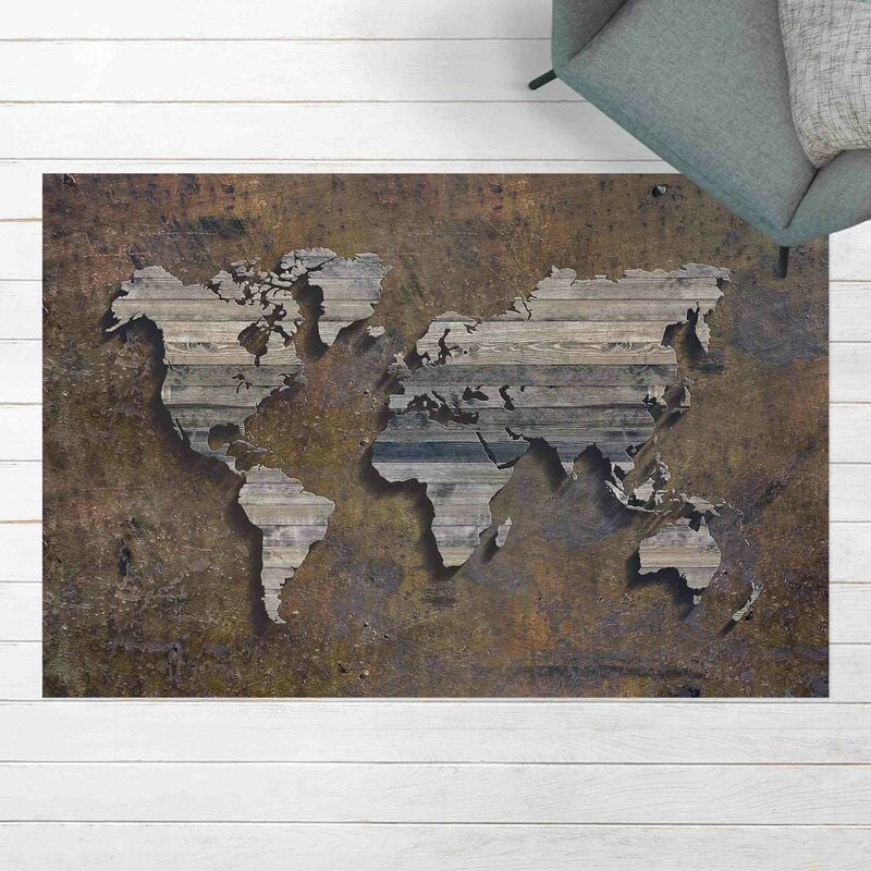 

Alfombras vinílicas - Wooden Grid World Map - Apaisado 2:3 Dimensión LxA: 100cm x 150cm