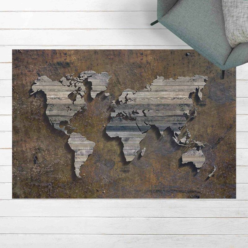 

Alfombras vinílicas - Wooden Grid World Map - Apaisado 2:3 Dimensión LxA: 120cm x 180cm