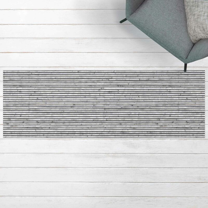 

Alfombras vinílicas - Wooden Wall With Narrow Strips Black And White - Panorama Formato apaisado Dimensión LxA: 80cm x 240cm