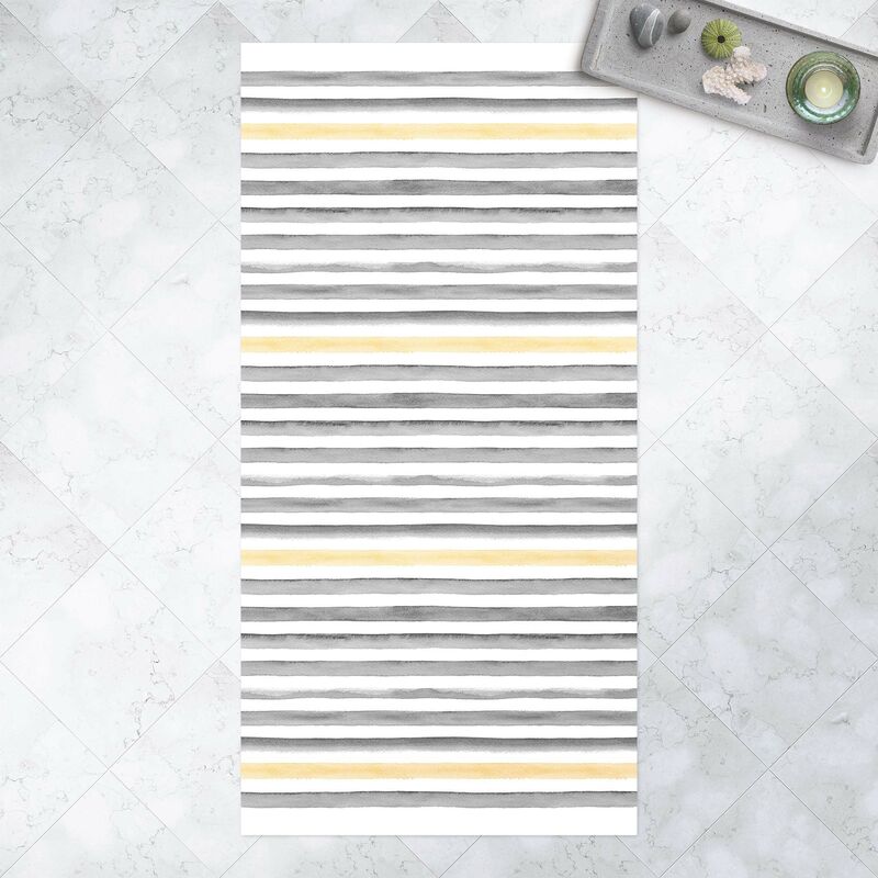 

Bilderwelten - Alfombras vinílicas - Yellow And Grey Watercolour Stripes - Alto 2:1 Dimensión LxA: 260cm x 130cm