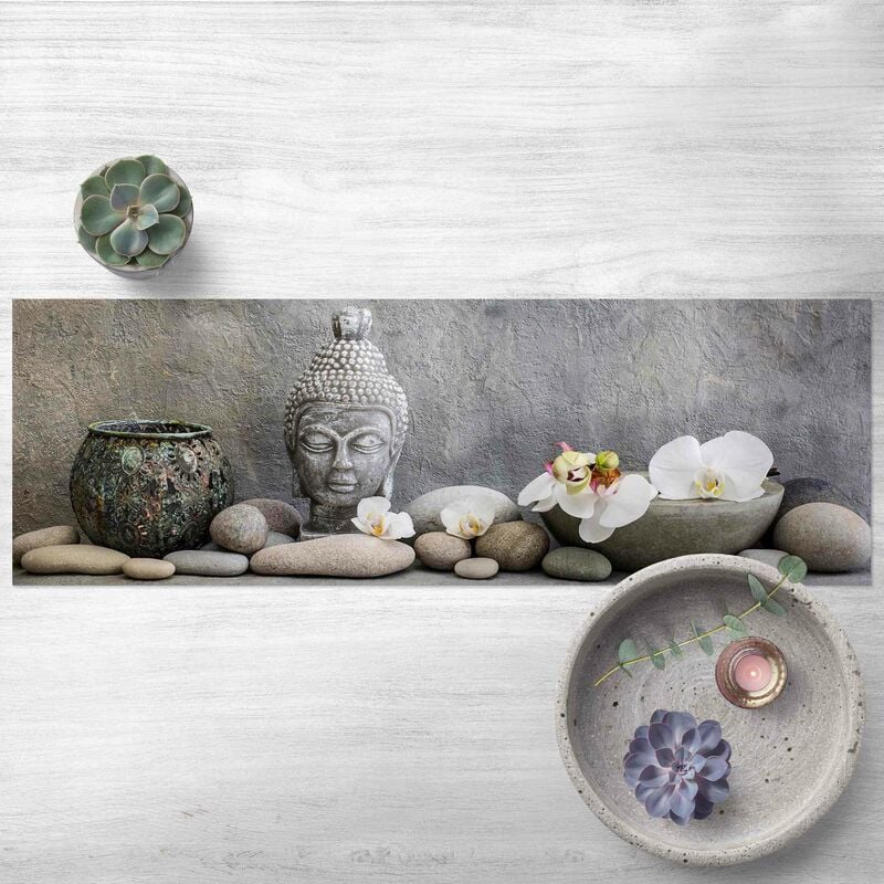 

Alfombras vinílicas - Zen Buddha With White Orchids - Panorama Formato apaisado Dimensión LxA: 40cm x 120cm