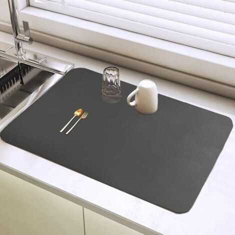 Alfombrilla antigoteo para lavavajillas, alfombrilla de cocina superabsorbente de 40 × 30 cm, gris oscuro.