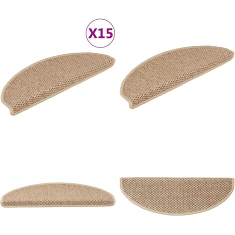 Alfombrilla autoadhesiva escalera sisal 15 uds arena 65x21x4 cm - Alfombra autoadhesiva - Alfombra de sisal