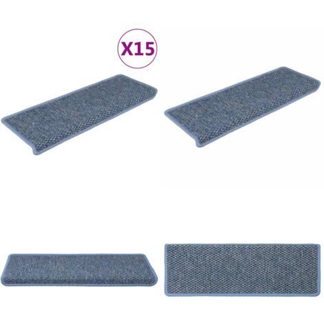 Alfombrilla autoadhesiva escalera sisal 15 uds azul 65x21x4 cm - Alfombra autoadhesiva - Escalera azul