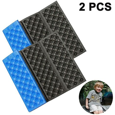 Alfombrilla de asiento de 2 piezas, alfombrilla de asiento plegable, cojín de asiento ligero plegable impermeable (negro + azul)