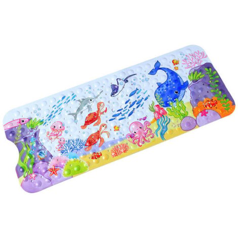 Alfombrilla de baño antideslizante de 100 x 40 cm (ballena azul), alfombrilla de bañera antideslizante con 200 ventosas de PVC, alfombrilla de ducha con dibujos de animales marinos para niños y bebés.