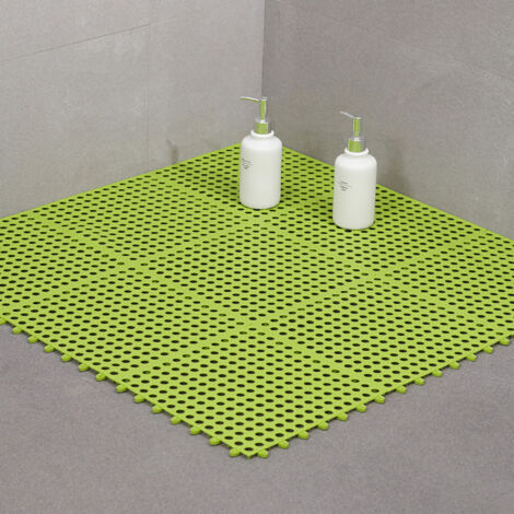 Alfombrilla de baño antideslizante de TPE de 30 x 30 cm – Alfombrilla de ducha modular y cómoda con diseño de mosaico para baño, cocina y uso doméstico – 1 alfombrilla verde