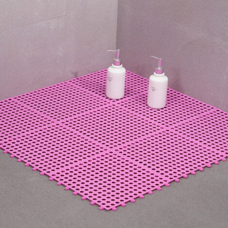 Alfombrilla de baño antideslizante de TPE de 30x30 cm, rosa, cómoda y modular.
