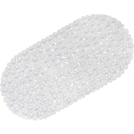 Alfombrilla de baño antideslizante KZQ - Piedras esmeriladas - Antimoho - Antideslizante - Plástico - Ovalada - Con ventosas (Transparente)