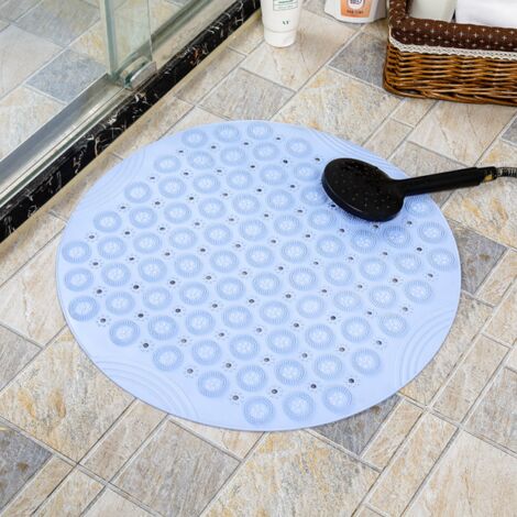 Alfombrilla de baño de PVC redonda para masajes, antideslizante, antibacteriana, lavable a máquina, con orificio de drenaje y ventosa, color azul, 55 x 55 cm