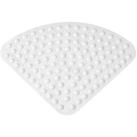 Alfombrilla de baño KZQ antimoho en forma de cuarto de círculo, antideslizante, con esquinas de goma y orificio de drenaje, para ducha, color blanco