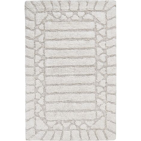 Alfombrilla de baño moderna de algodón forma rectangular 60 x 90 cm patrón decorativo accesorios de baño beige Tekke