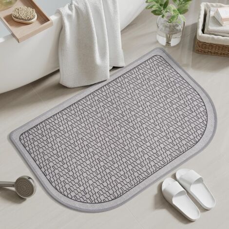 Alfombrilla de baño ultrafina, de secado rápido, absorbente y antideslizante, ideal para colocar debajo de las puertas. Alfombrilla semicircular, lavable, de caucho tejido, color gris, 40 x 60 cm.