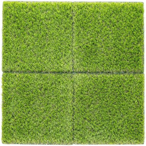 Alfombrilla de césped Artificial - Set de 4X Alfombra de Hierba sintética Cuadrada 30.3 CM - Recubrimiento Suelo Exterior terraza jardín