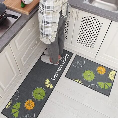 Alfombrilla De Cocina Antideslizante Delante Del Fregadero Absorbente Decorativo 2 Piezas Limón FUIENKO