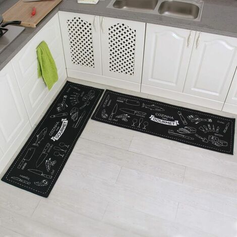 Alfombrilla de cocina de 2 piezas con parte trasera de goma antideslizante.
