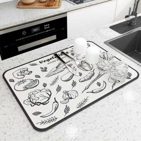 Alfombrilla de drenaje blanca superabsorbente para verduras, ideal para encimeras de cocina, 40 x 30 cm.