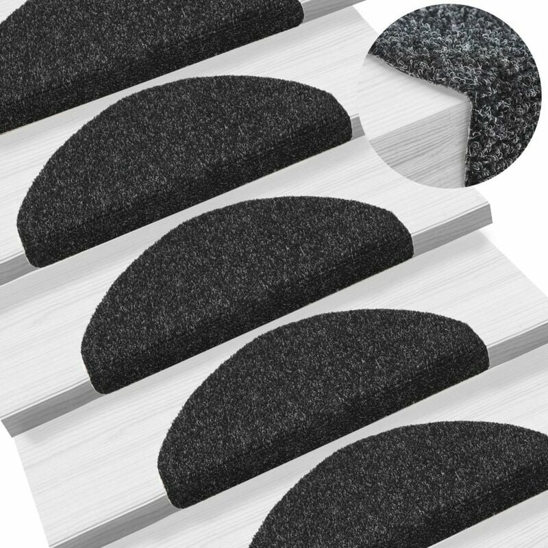 

Alfombrilla de escaleras 15 uds tela punzonada 65x21x4cm negro