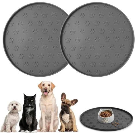Alfombrilla de silicona para bebederos de mascotas, juego de 2, antideslizante, impermeable, con borde elevado, ideal para bebederos de perros y gatos, a prueba de derrames, fácil de limpiar, 27 x 27 