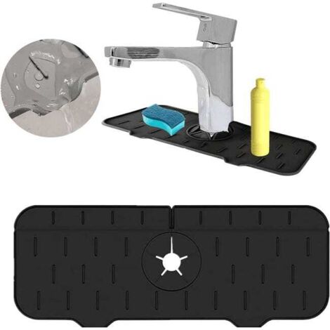Alfombrilla de silicona para grifo con mango antigoteo para fregadero de cocina, alfombrilla de desagüe para fregadero de cocina y baño (negra)