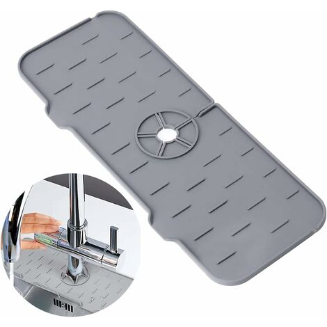 Alfombrilla de silicona para grifo - Protector contra salpicaduras para fregadero de cocina y baño (gris)