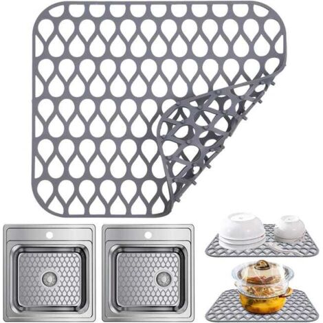 Alfombrilla de silicona plegable para fregadero, accesorio para fregadero de acero inoxidable (gris, 34,5 x 29,5 cm)