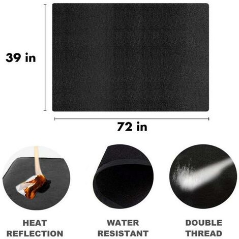 Alfombrilla ignífuga para parrilla de barbacoa, estera protectora resistente al calor para parrilla de chimenea, brasero, exterior, césped, terraza, barbacoa,Francia,39x72 inches,Black
