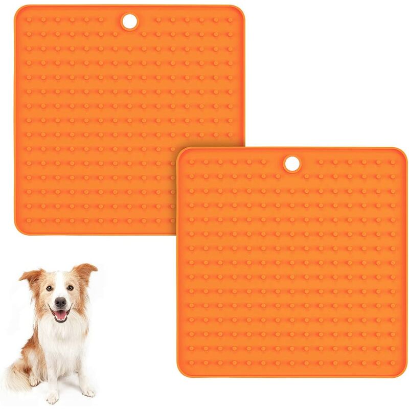 

Alfombrilla impermeable para perros de 2 partes, perfecta para alimentar con yogur o mantequilla de maní (naranja)