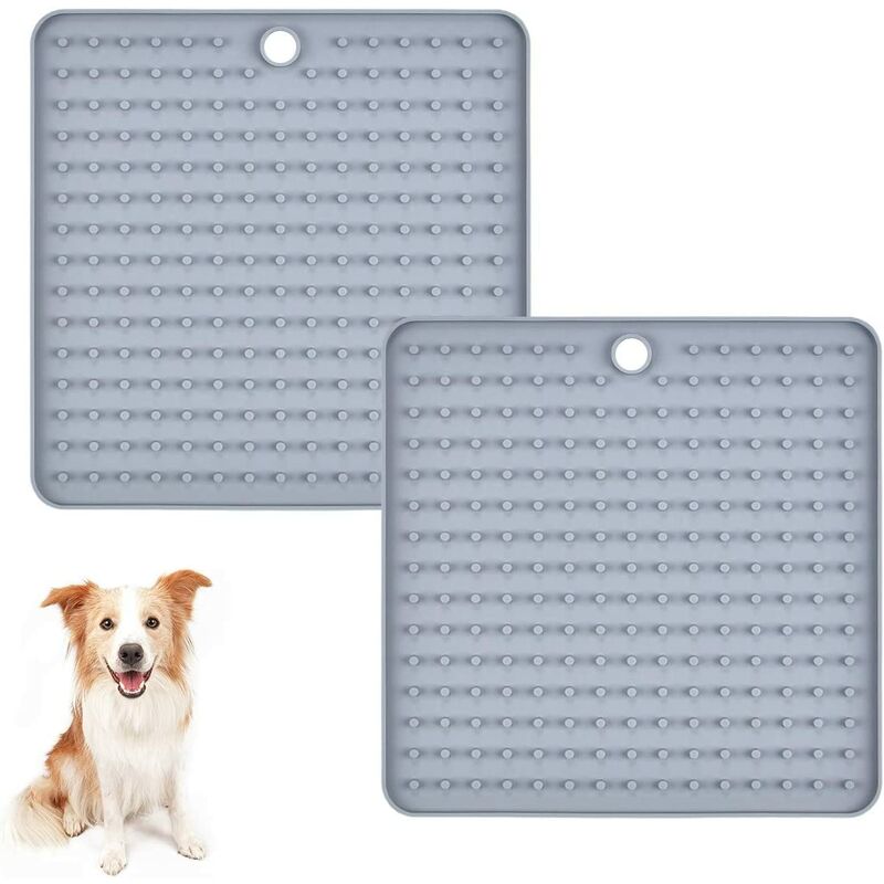 

Alfombrilla impermeable para perros de 2 partes, perfecta para alimentar yogur o mantequilla de maní (gris)