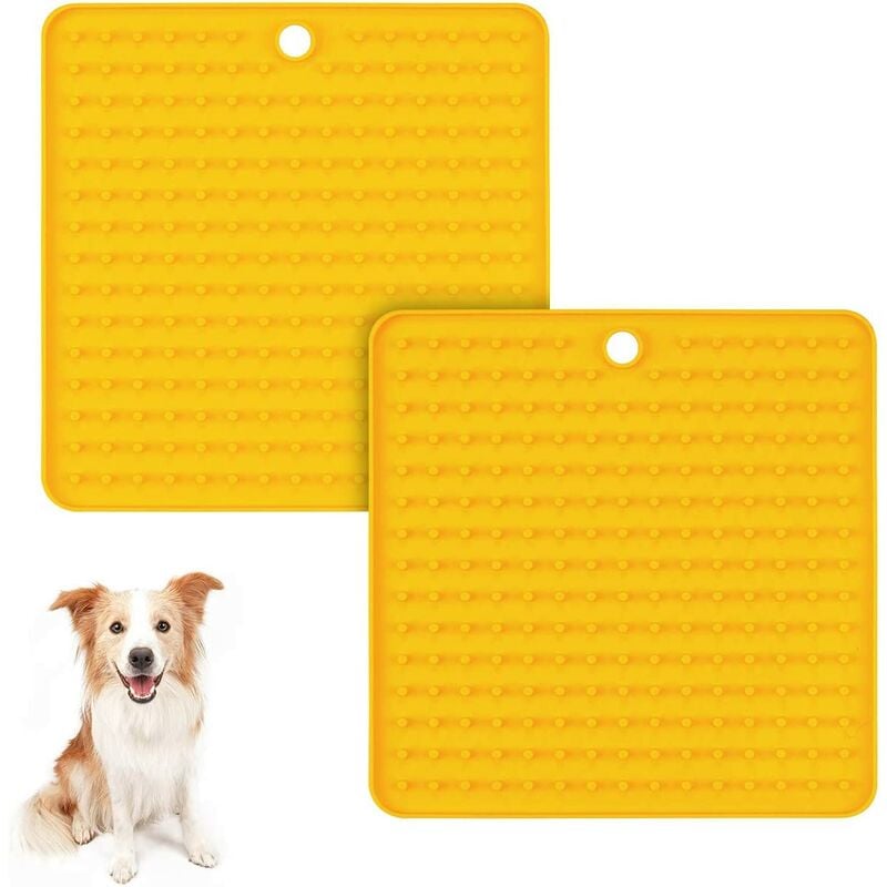 

Alfombrilla impermeable para perros de 2 piezas perfecta para alimentar yogur o mantequilla de maní, amarillo