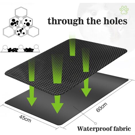 Alfombrilla para arena de gato de 60 x 45 cm con velcro, de doble capa y con agujeros grandes, impermeable, no tóxica para caja de arena e inodoro.