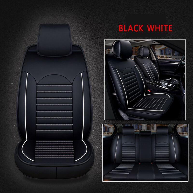 

Alfombrilla protectora para asiento de coche Funda protectora de cuero PU L5O3 Juego de almohadillas transpirables (Blanco negro, Versión de lujo)