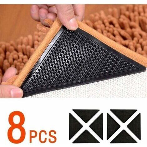 Alfombrillas antideslizantes para alfombras, alfombrillas para alfombras, alfombrillas antideslizantes de doble cara, alfombrillas lavables y reutilizables, negras, 8 piezas – mantienen su alfombra fi