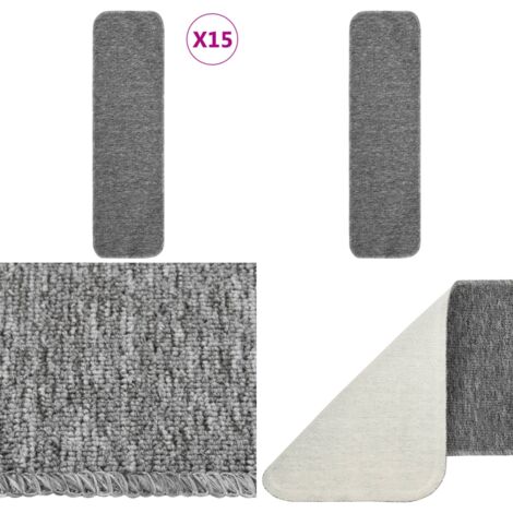 Alfombrillas de escalera 15 uds gris rectangular 75x20 cm - Alfombra para escalera - Alfombras de escalera
