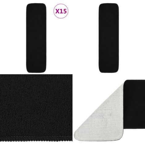 Alfombrillas de escalera 15 uds negro rectangular 75x20 cm - Alfombras para escaleras - Alfombra de escalera