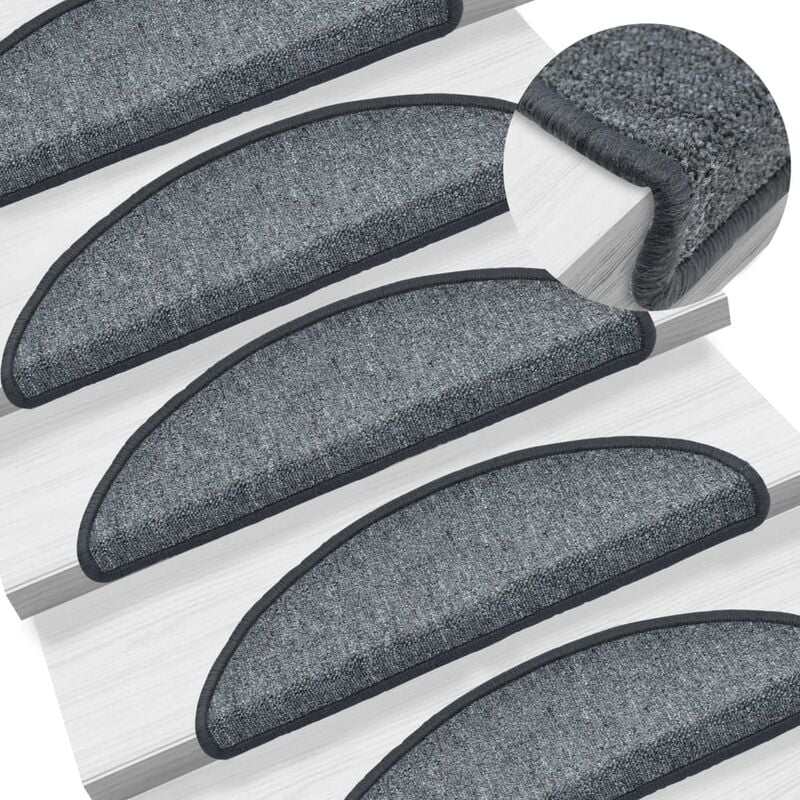

Alfombrillas de escalera 15 unidades gris oscuro 56x17x3 cm