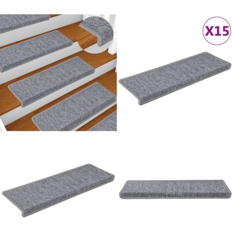 Alfombrillas para escaleras 15 unidades 65x21x4 cm Gris claro Borde rectangular - Alfombras de peldaños - Alfombras antideslizantes