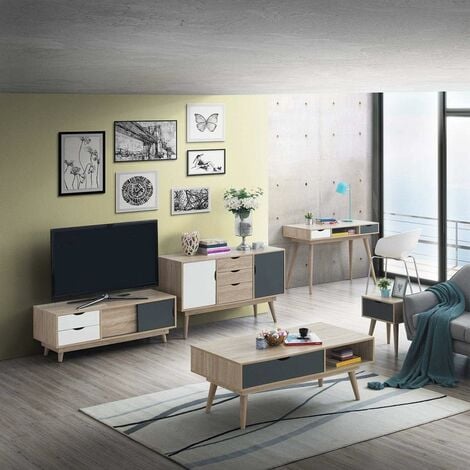 Alford Living Room Furniture Set Oak White Grey TV Unit Coffee Table Sideboard