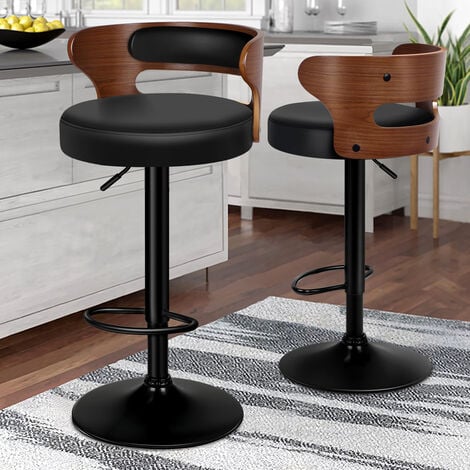 ALFORDSON 2 x Comfy Bar stools PU Leather, 360 Degree Swivel Wooden Kitchen Chair, Black
