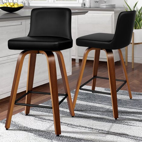 ALFORDSON 2 x Thick Padded Bar stools, Kitchen Chairs with Backrest and Footrest, Black