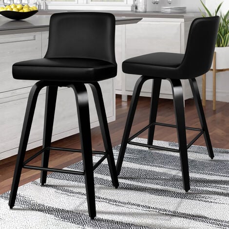 ALFORDSON 2 x Thick Padded Bar stools, Kitchen Chairs with Backrest and Footrest, PU leather, All Black