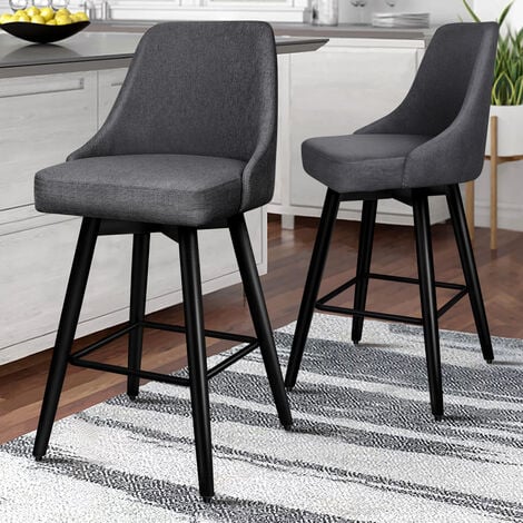 ALFORDSON 2 x Thick Padded Bar stools, Kitchen Chairs with High Backrest and Footrest, Fabric, Grey