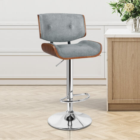 ALFORDSON 360 degree Swivel Bar Stool,Back, Adjustable Height Linen,Footrest, Wooden Armless Counter Chair,Home Bar, Kitchen Island, Restaurant, Grey