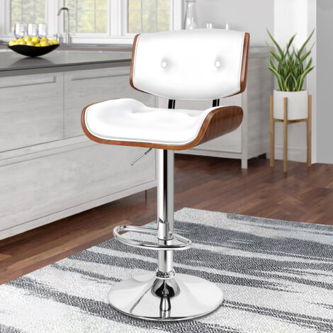 ALFORDSON 360 degree Swivel Bar Stool,Back, Adjustable Height PU Leather,Footrest, Wooden Armless Counter Chair,Home Bar, Kitchen Island, Restaurant, White