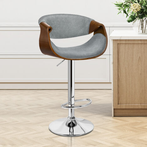ALFORDSON 360∼ Swivel Wooden Bar Stools, Height AdjustableㄛFootrest, Linen Fabric,Back Support for Home Bar, Counter, Breakfast Nook, Kitchen, Grey