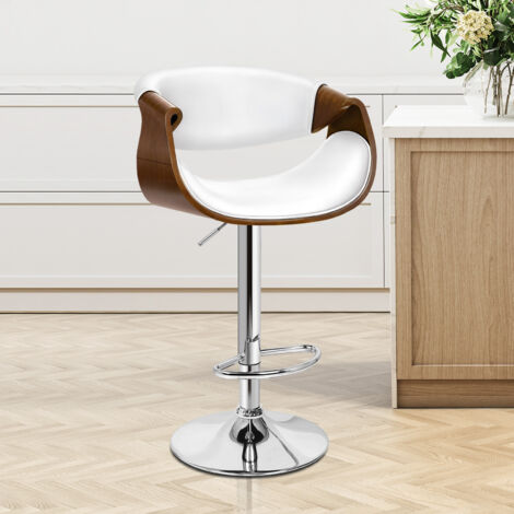 ALFORDSON 360∼ Swivel Wooden Bar Stools, Height AdjustableㄛFootrest, PU Leather,Back Support for Home Bar, Counter, Breakfast Nook, Kitchen, White